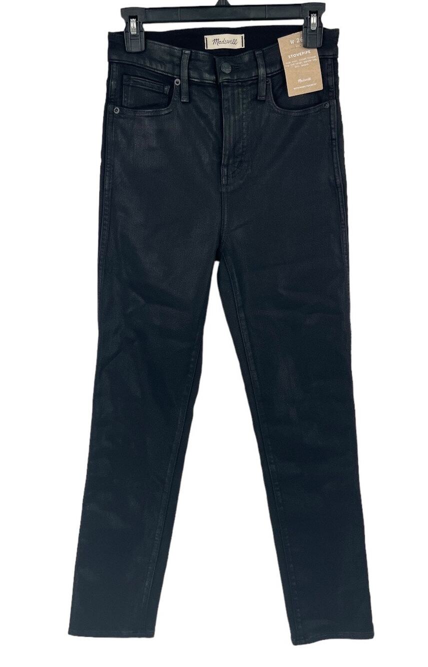 Madewell jeans stovepipe high rise straight coated black size W 26 NEW